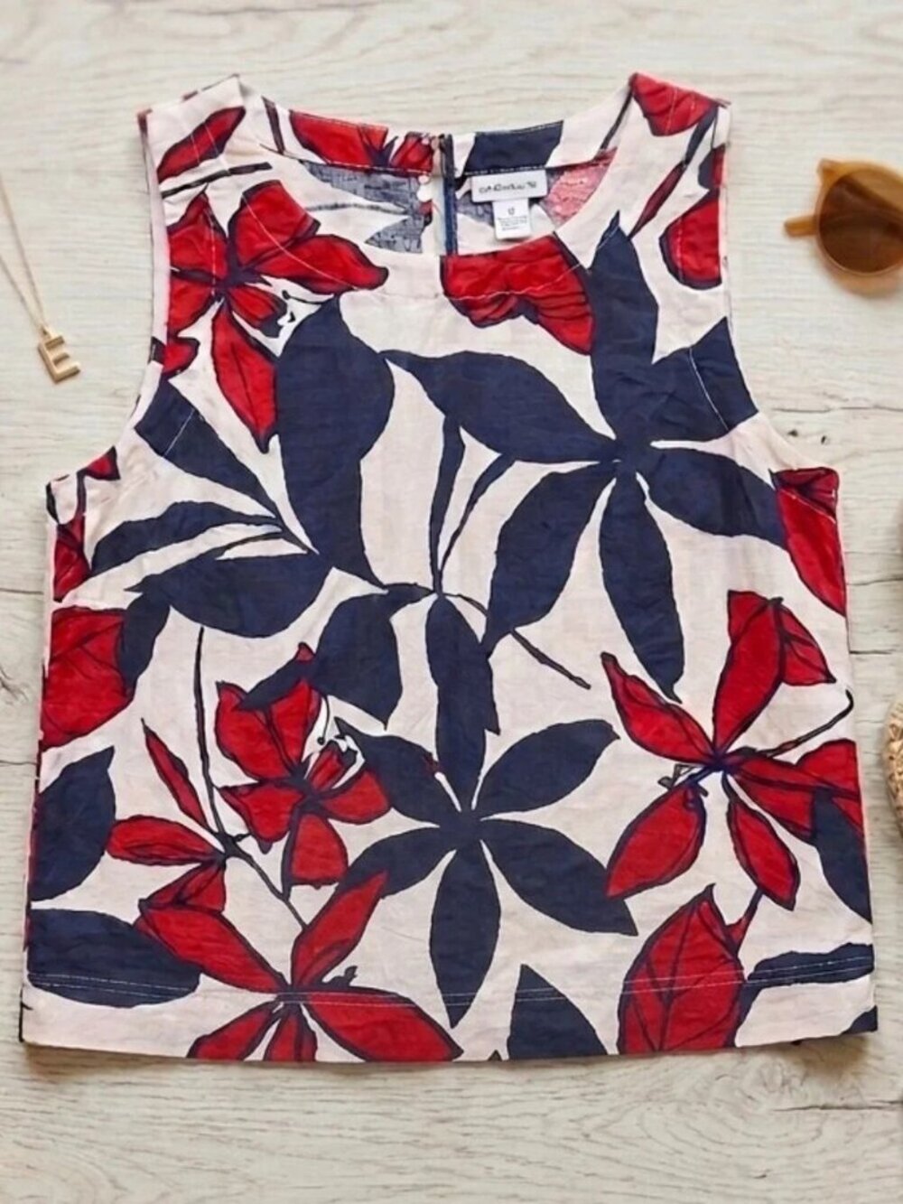 ​Liz Claiborne Floral Linen Sleeveless Tank Top - Size Medium